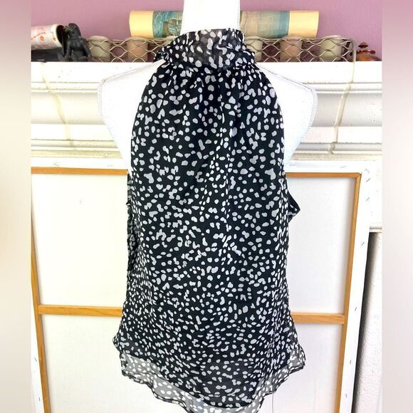 Beautiful tie neck polka dot lined blouse wear as side bow or long NWOT - Picture 3 of 7